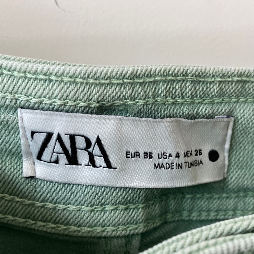 ZARA The Marine Straight Leg High Rise Relaxed Fit Flare Light Green Women’s 4 - Picture 2 of 7